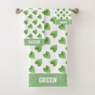 Name Text and Green Leaves on White  Bath Towel Set