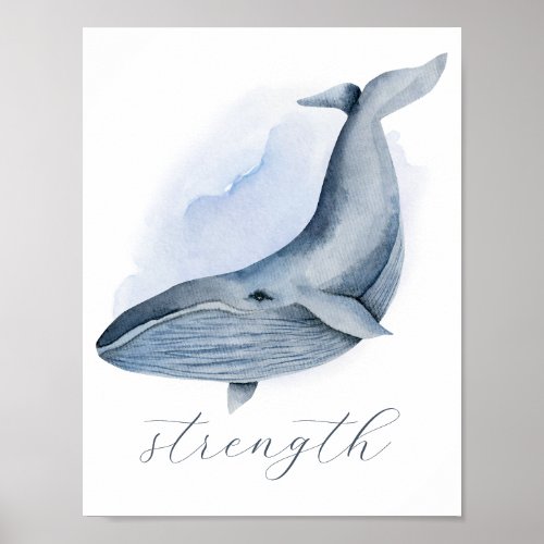 Name Text Blue Watercolor Baleen Humpback Whale Poster