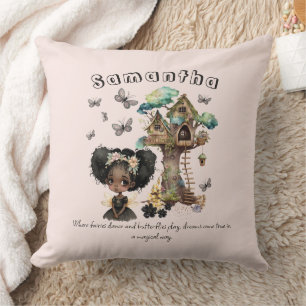 Name Text Magical Woodland Fairy Butterfly Throw Pillow