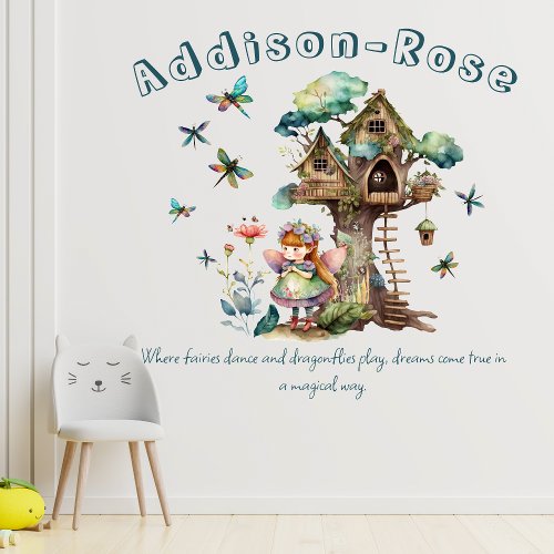 Name Text Magical Woodland Fairy Dragonfly  Wall Decal