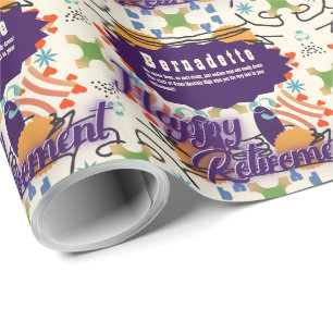 Name Text Message Colorful Pattern Retirement Wrapping Paper