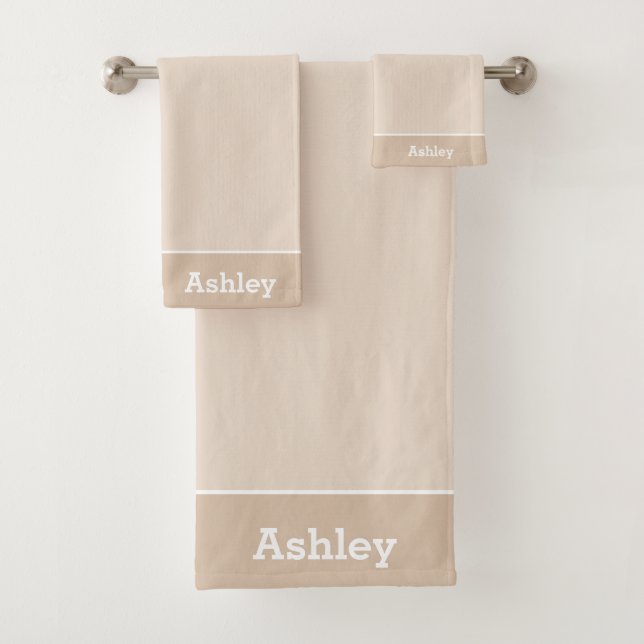 Name Text on Light Sand Beige Bath Towel Set (Insitu)