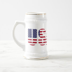 Name, Text on USA 22oz White Gold Stein Mug