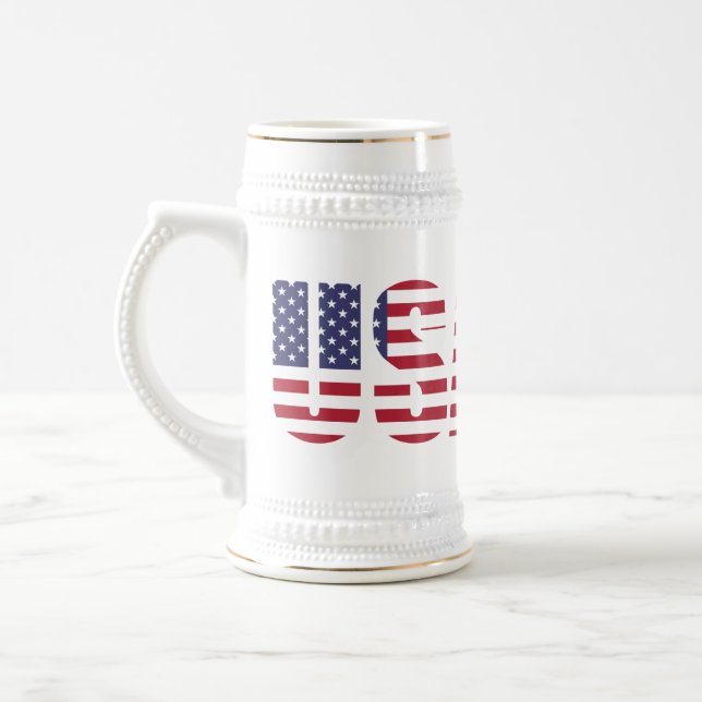 Name, Text on USA 22oz White Gold Stein Mug (Left)