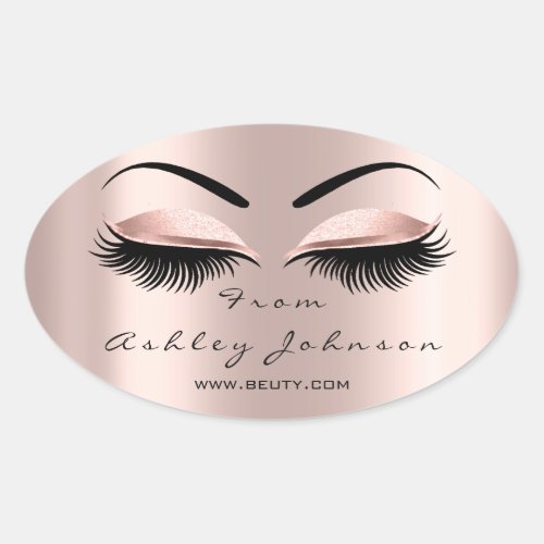 Name Thank You  Beauty Glitter Lash Makeup Artist Oval Sticker