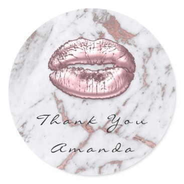 Name Thank You Kiss Glitter Marble Rose Gold Pink Classic Round Sticker Name Thank You Kiss Glitter Marble Rose Gold Pink Classic Round Sticker