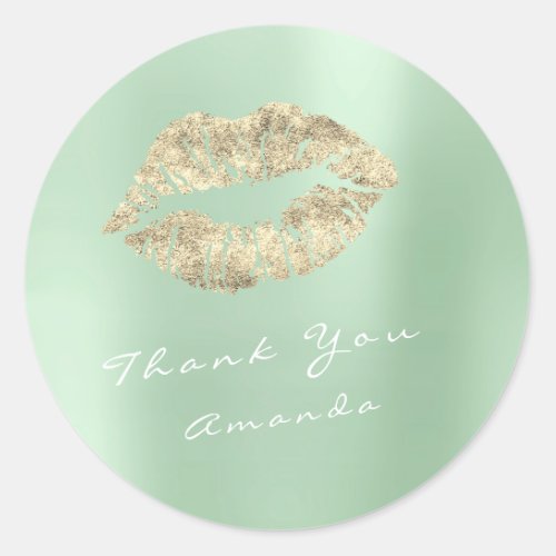 Name Thank You Metal Kiss Gold Mint Green Makeup Classic Round Sticker