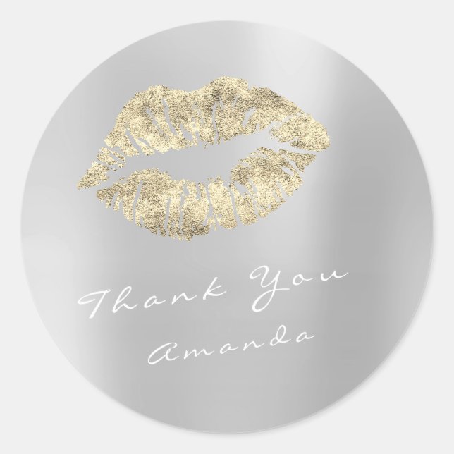 Name Thank You Metal Kiss Gold Silver Gray Makeup Classic Round Sticker (Front)