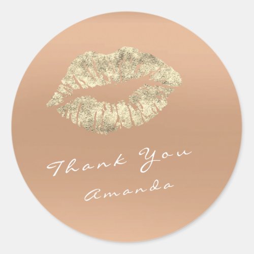 Name Thank You Metal Kiss Gold Skinny Peach Makeup Classic Round Sticker