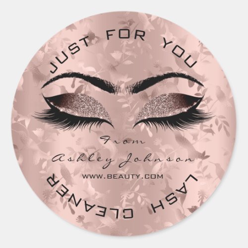 Name Thank YOu Pink Gold Lashes Floral Birds Classic Round Sticker