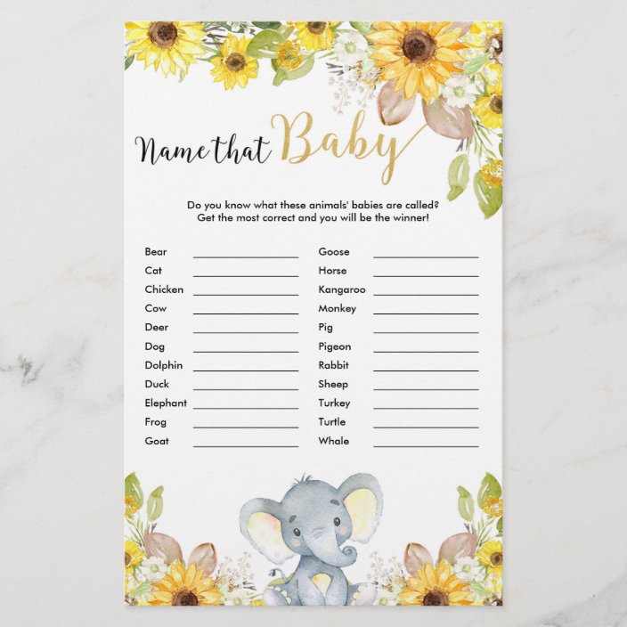 Name That Baby Animals Baby Shower Game Zazzle Com