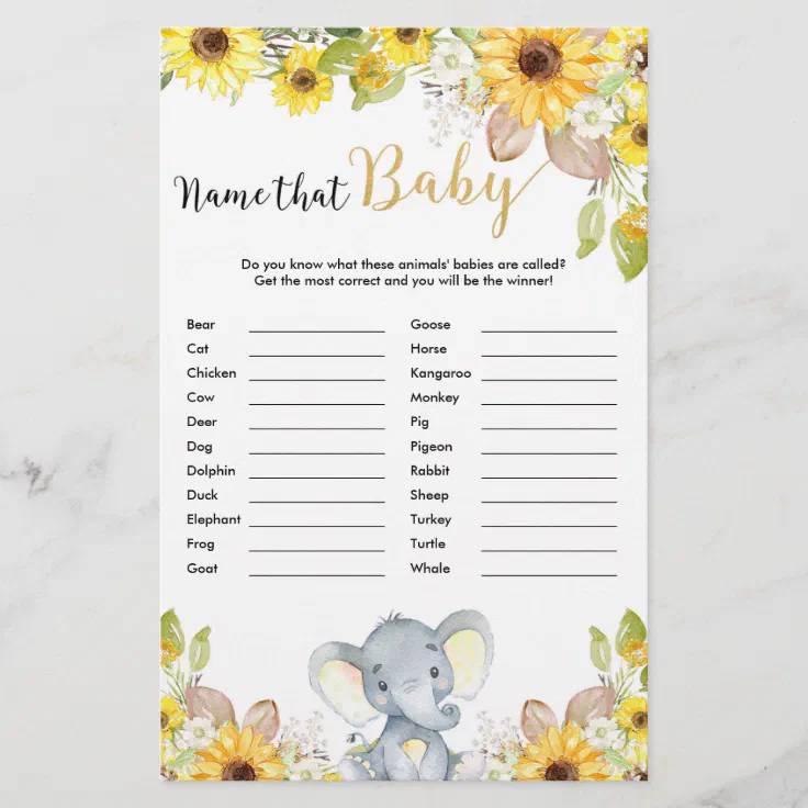 Name that baby animals baby shower game | Zazzle
