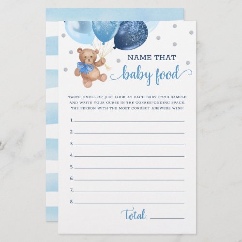 Name That Baby Food Game Baby Shower Teddy Bear 