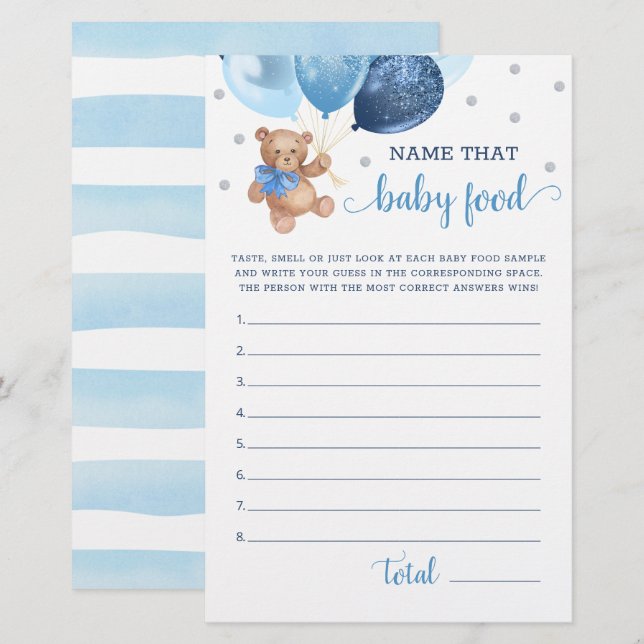 Name That Baby Food Game Baby Shower Teddy Bear  (Front/Back)