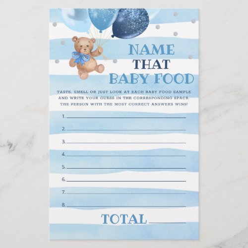 Name That Baby Food Game Baby Shower Teddy Bear 