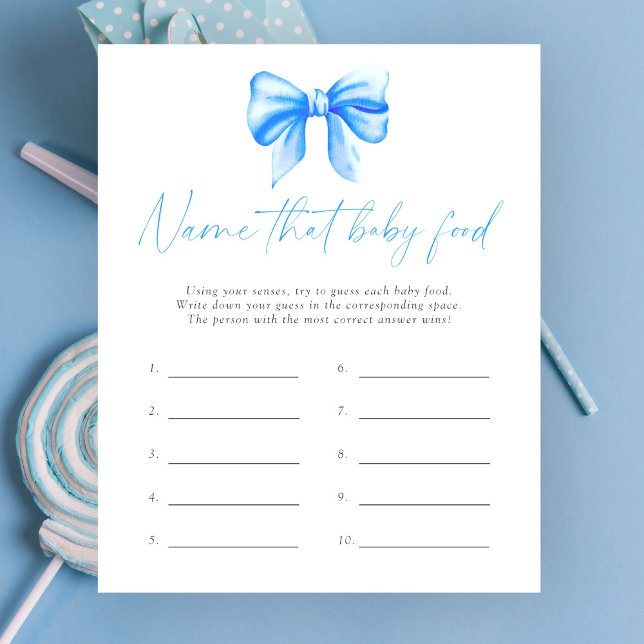 Name that baby food shower game - blue bow theme (Creator Uploaded)