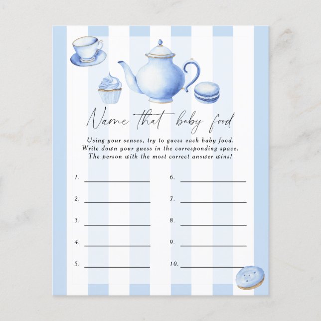 Name that baby food shower game - Tea party (Front)