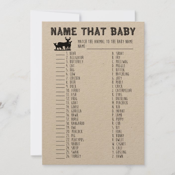 Name That Baby Shower Game Baby Animals Matching Invitation Zazzle Com