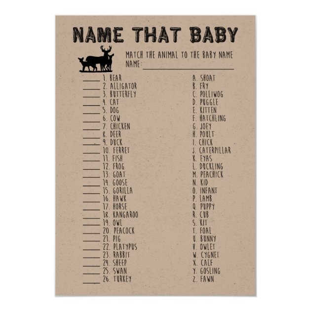 Name The Baby Animal Woodland Creatures Baby Shower Game Decorations Party Supplies