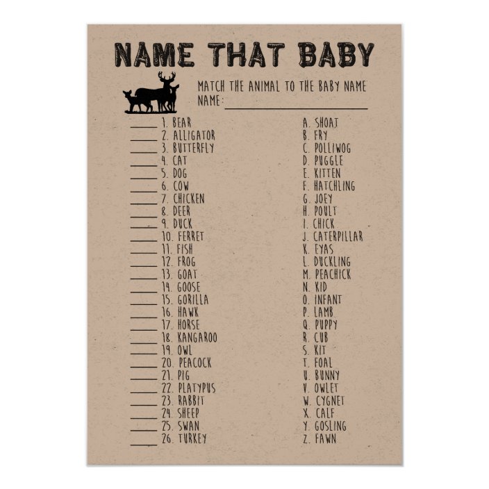 Name That Baby Shower Game, Baby Animals Matching ...