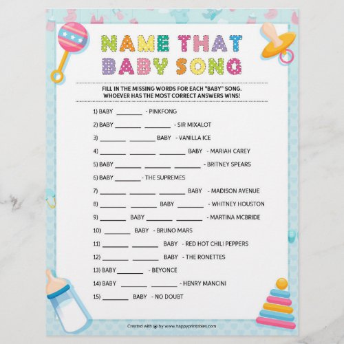 Name That Baby Song Baby Basics Blue Letterhead