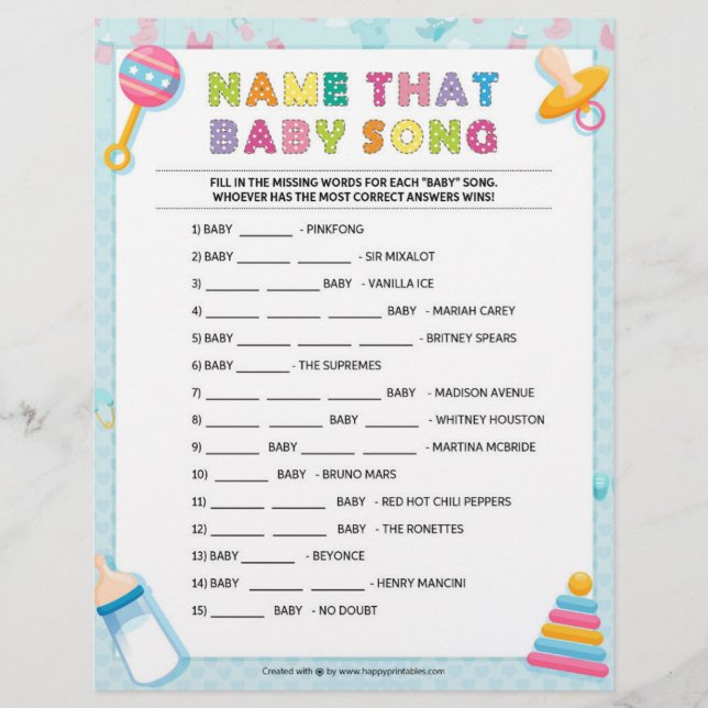 Name That Baby Song [Baby Basics Blue] Letterhead (Front)