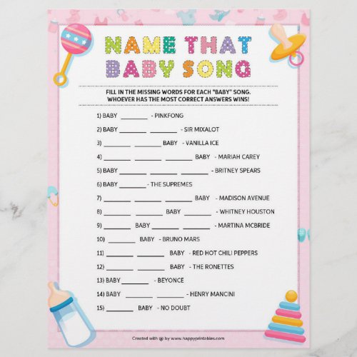 Name That Baby Song Baby Basics Pink Letterhead
