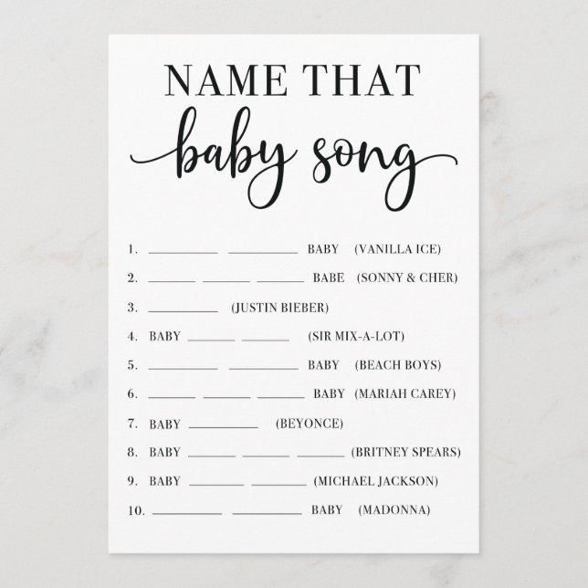 Name That Baby Song Baby Shower Game Program (Front)