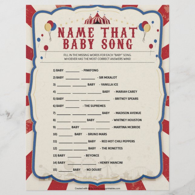 Name That Baby Song [Circus Theme] Letterhead (Front)