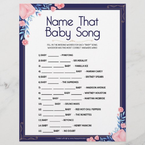 Name That Baby Song Floral Frame Letterhead