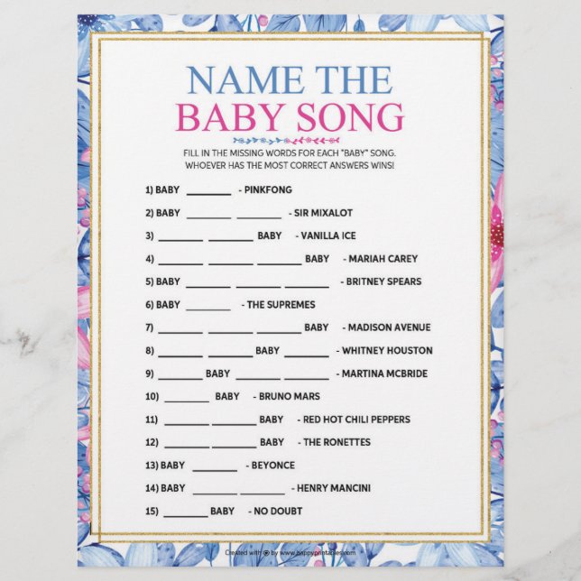 Name That Baby Song [Floral Watercolors] Letterhead (Front)