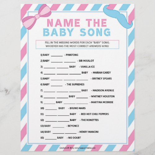 Name That Baby Song Gender Surprise Letterhead