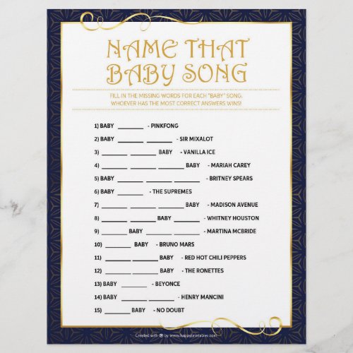 Name That Baby Song Golden Blue Letterhead