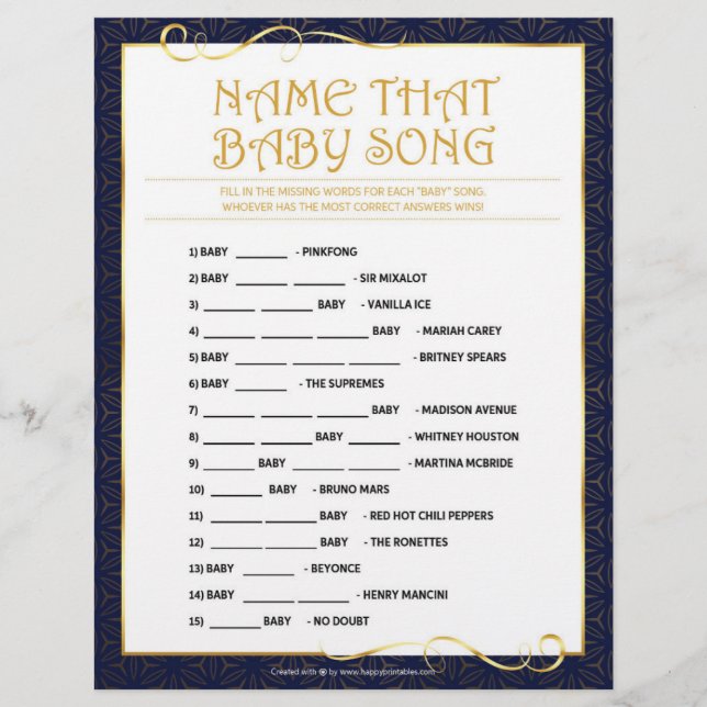 Name That Baby Song [Golden Blue] Letterhead (Front)