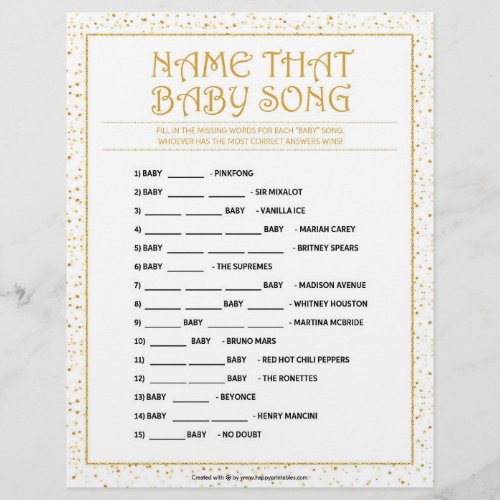 Name That Baby Song Golden Sparkles Letterhead