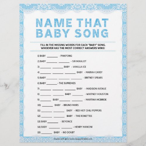 Name That Baby Song Luxury Lace Blue Letterhead