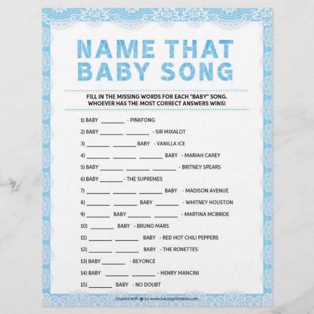 Name That Baby Song [Luxury Lace [Blue]] Letterhead (Front)