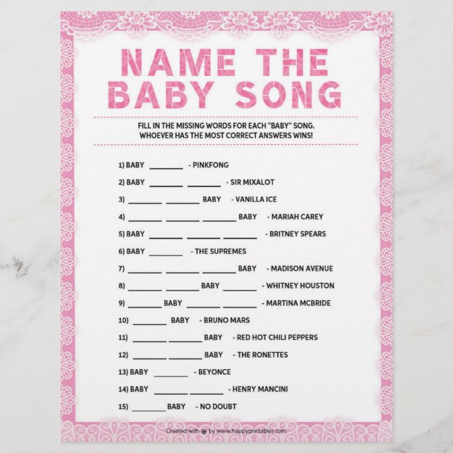 Name That Baby Song [Luxury Lace [Pink]] Letterhead (Front)