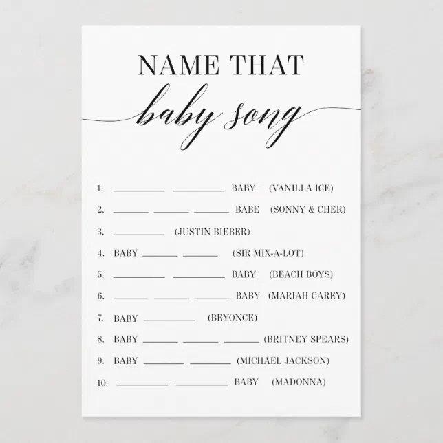 Name That Baby Song Minimalist Baby Shower Game Program | Zazzle