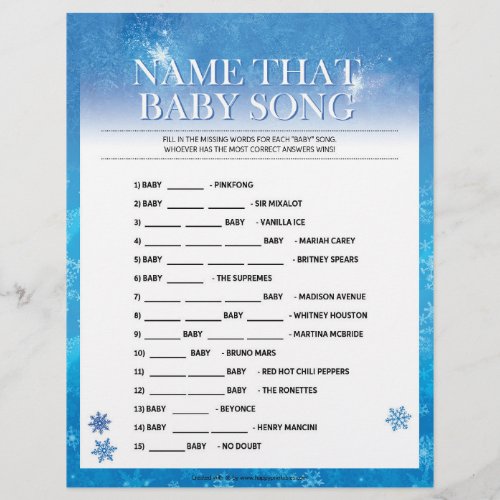 Name That Baby Song Snowy Blue Letterhead