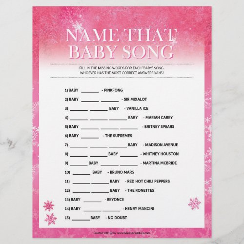 Name That Baby Song Snowy Pink Letterhead