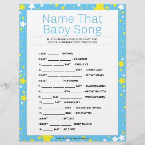 Name That Baby Song Starry Night Blue Letterhead