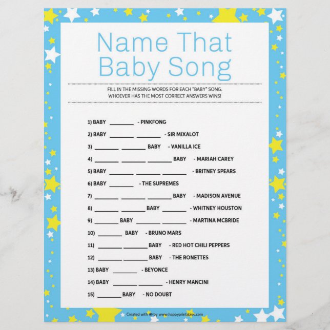 Name That Baby Song [Starry Night Blue] Letterhead (Front)