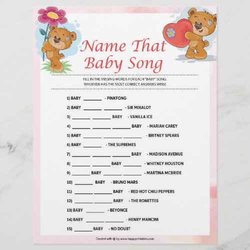 Name That Baby Song Teddy Bears Letterhead
