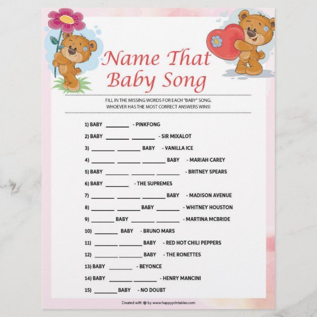 Name That Baby Song [Teddy Bears] Letterhead (Front)