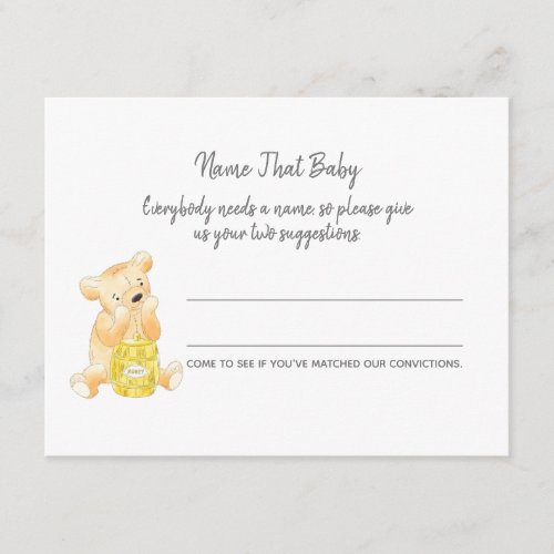 Name That Baby Teddy Bear and Bee Enclosure Card