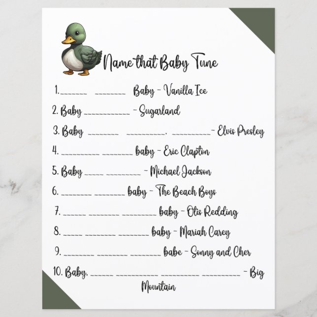 Name that Baby Tune Baby Shower Game (Front)