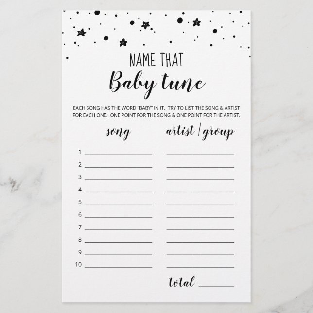 Name that baby tune game Baby Shower party game (Front)