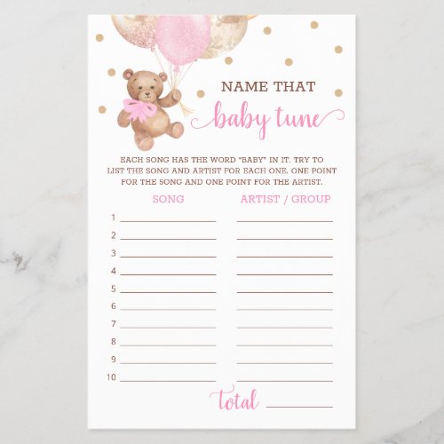 Name That Baby Tune Game Baby Shower Teddy Bear 