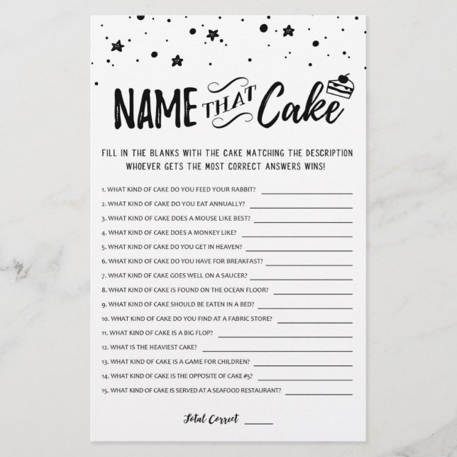Name that cake Bridal game with Answers (Front)